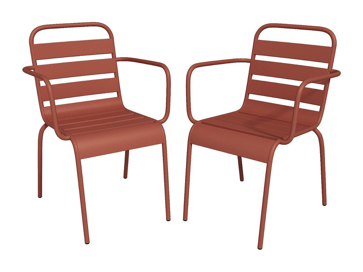 Vente-unique - Lot de 2 fauteuils de Jardin empilables en métal - Terracotta - MIRMANDE de MYLIA Vente-unique - Lot de 2 fauteuils de Jardin empilables en métal - Terracotta - MIRMANDE de MYLIA