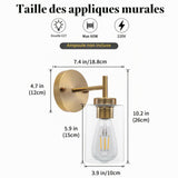 QAREHL Applique murale intérieure, applique miroir de salle de bain E27 Applique murale intérieure, applique murale industrielle en or pour chambre à coucher, couloir, salon, escalier