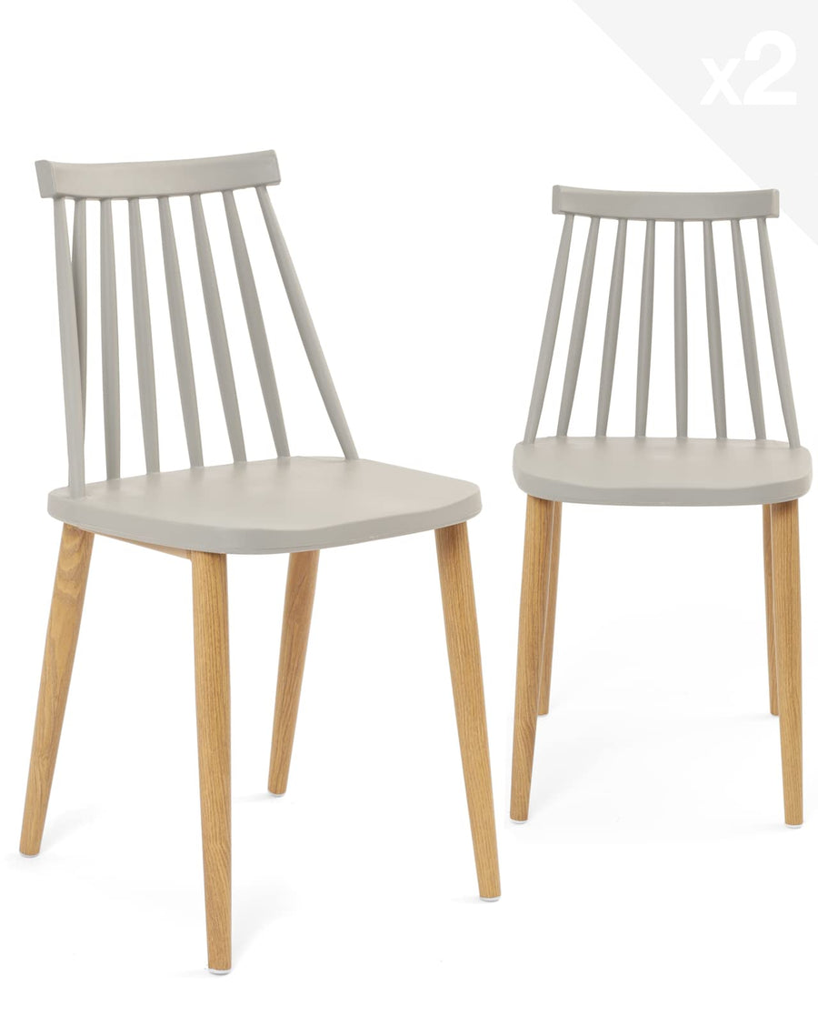 KAYELLES Lot de 2 - Chaise de Cuisine à barreaux bistrot café rétro scandinave, Pieds métal façon Bois Clair BAO (Gris)