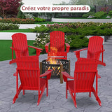 Outsunny Fauteuil de Jardin Adirondack Grand Confort Porte-gobelet intégré Bois de Sapin traité Peint Rouge