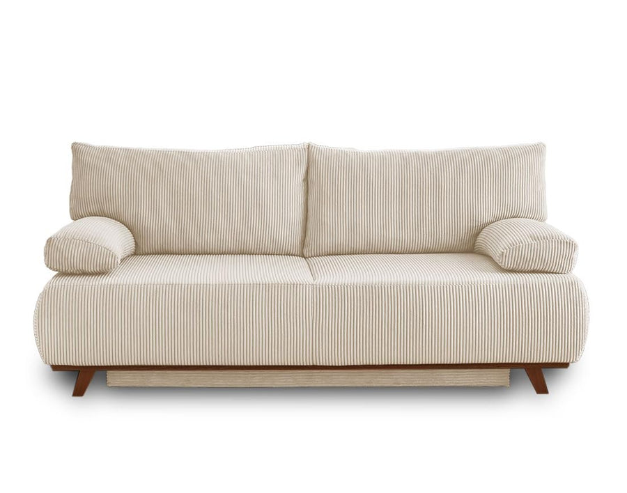 Best Mobilier - Canapé Convertible avec Coffre Cristal en Velours Côtelé - Canapé Lit - Sofa Beige 3 Places - Salon