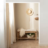 KLAST Banc en Rotin Naturel Kina avec Coussins Déhoussables, Idéale comme Pied de Lit ou Banc, Fabriquée à la Main avec Variations de Couleur