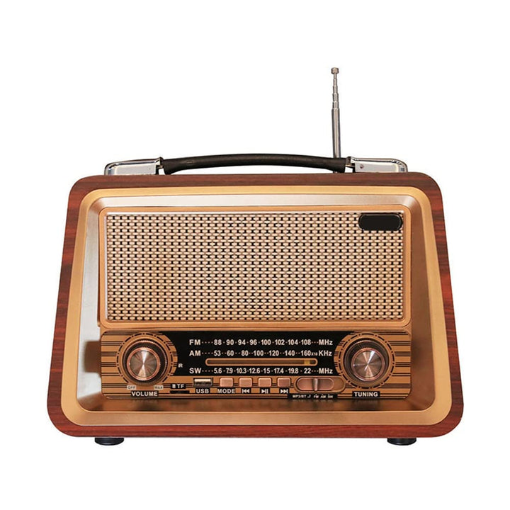 SHABD Portable en Bois RéTro Radio sans Bluetooth Haut-Parleurs HiFi StéRéO AM/FM Lecteur de Radio USB TF AUX MP3, Couleur Acajou
