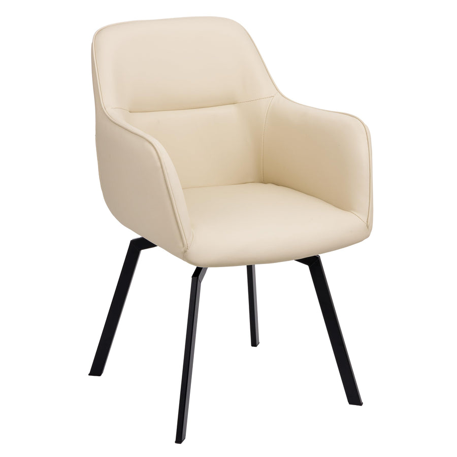 Baroni Home Fauteuil Moderne Pivotant avec Accoudoirs et Revêtement en Simili Cuir et Pieds en Acier Noir, Chaise Ergonomique de Salon, Chambre à Coucher, Chaise de Lecture, Beige, 55x85x47 cm