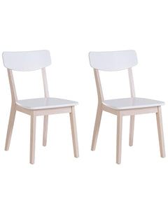 Lot de 2 Chaises en MDF Blanc et Bois d'Hévéa Clair de Style Scandinave Santos