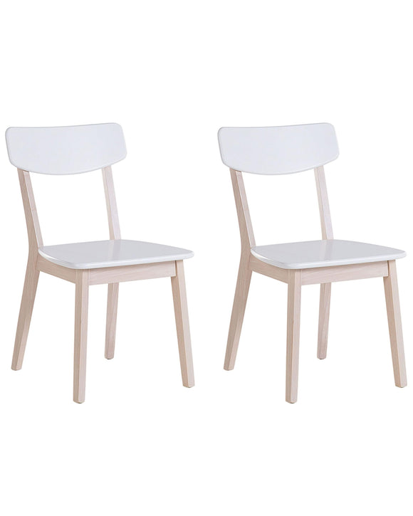 Lot de 2 Chaises en MDF Blanc et Bois d'Hévéa Clair de Style Scandinave Santos