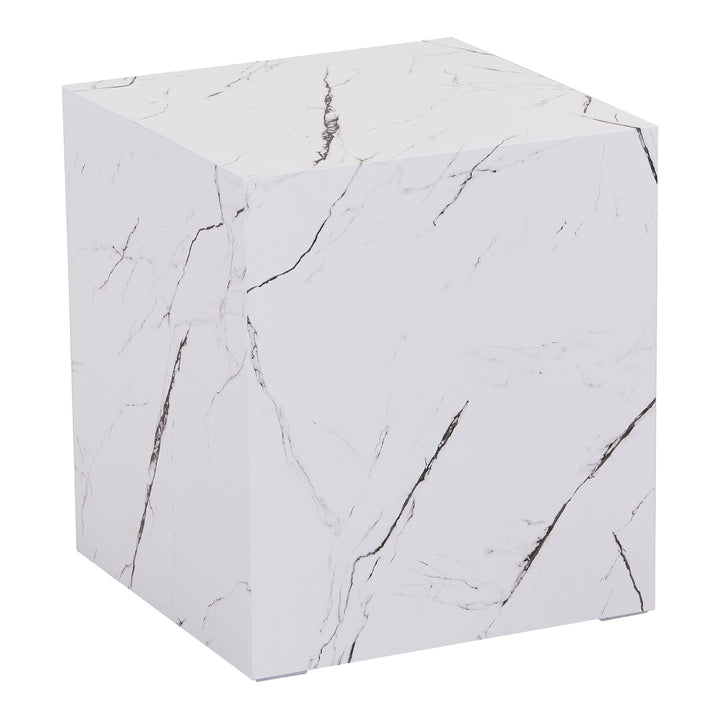 [en.casa] Table d'Appoint en Forme de Cube Bout de Canapé Design Unique Support de Plantes Table de Chevet Capacité de Charge 30 kg MDF 45 x 40 x 40 cm Aspect Marbre Blanc