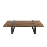 MACABANE LEONCE - Table Basse Multi-Planches Marron Bois Massif cerclée métal Gris Anthracite