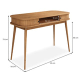 IDIMEX Bureau JARI en Bois Massif, 113 x 75 x 50 cm, Pieds Coniques, façade cannelée, Rangement Pratique avec Porte coullisante, Coloris chêne