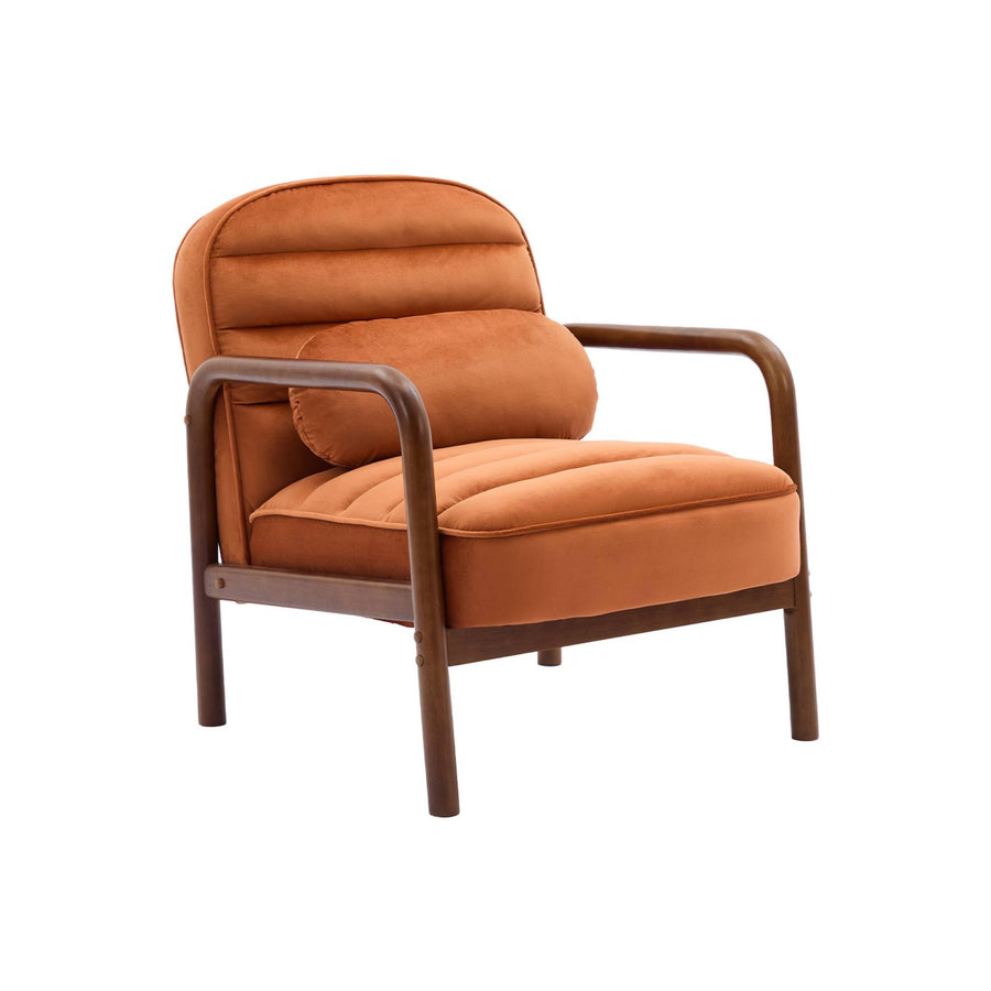 sweeek - Fauteuil scandinave Bois d'hévéa teinté Noyer et Tissu Velours Terracotta