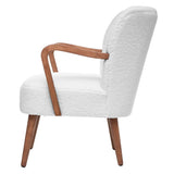 Atmosphera Créateur d'Intérieur - Fauteuil Chiara Bouclette Blanc Rétro Vintage Hévéa Accoudoirs Semi-Ferme Enveloppant pour Salon, Bureau, Chambre