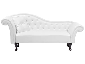 Chaise Longue Méridienne Chesterfield Côté Droit en Cuir PU Blanc pour Salon Glamour et Vintage Beliani