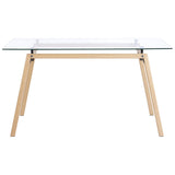 Table de Salle à Manger Design 140 x 80 cm Plateau en Verre de Sécurité et Pieds Métalliques Effet Bois pour Intérieur Moderne et Scandinave Beliani