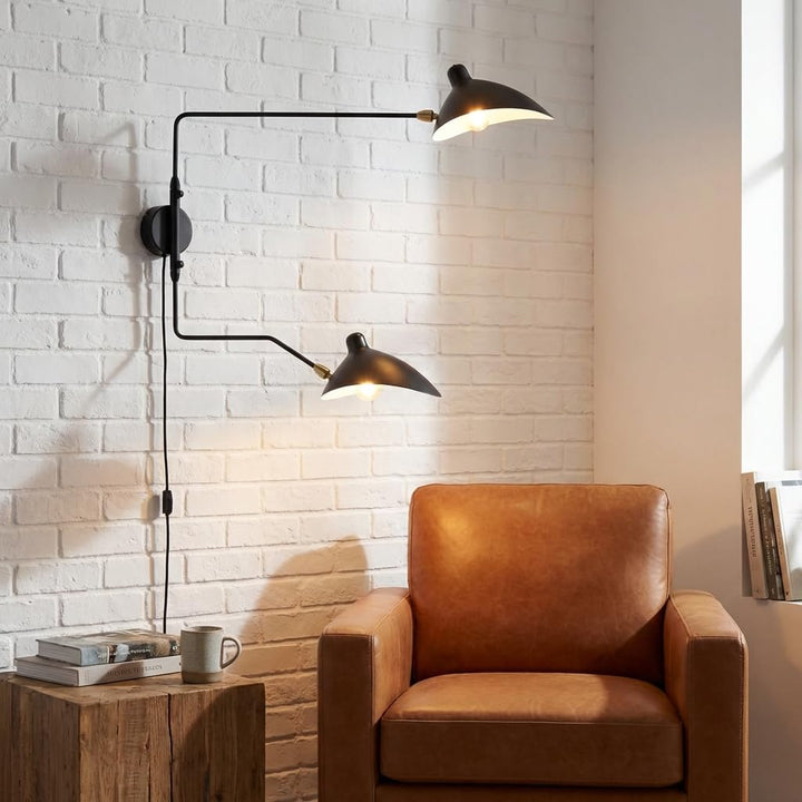 BARCELONA LED Applique Murale Noire en Fer à Double Bras E27, Grande Lampe Murale avec Câble et Interrupteur, Design Classique Moderne Vintage de Luxe pour Intérieur BARCELONA LED Applique Murale Noire en Fer à Double Bras E27, Grande Lampe Murale avec Câble et Interrupteur, Design Classique Moderne Vintage de Luxe pour Intérieur
