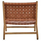 Meubletmoi Fauteuil Bas Lounge Incliné en Bois de Teck Massif avec Sangles Croisées en Cuir Marron - Style Naturel et Exotique - HEI