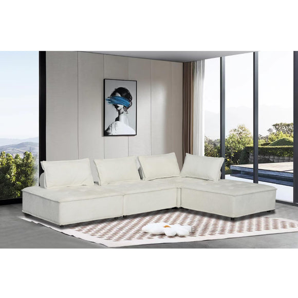 CONCEPT USINE | Canapé d'angle Modulable 4 Places STAVA | Velours Texturé Blanc | Élégant et Confortable | Design Moderne | Assise Spacieuse et Moelleuse | Structure Robuste Bois Massif | Idéal Salon