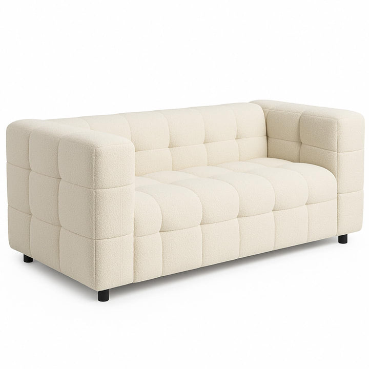 IDMarket - Canapé Droit 2 Places capitonné AMANCE en Tissu Bouclette Beige