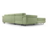 Best Mobilier - Canapé d'angle Convertible avec Coffre - Angle Gauche - Pablo en Velours Côtelé - Canapé Lit - Sofa Vert Sauge 6 Places - Têtières Réglables - Salon