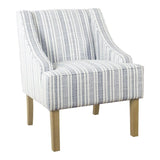HomePop Fauteuil d'appoint en velours avec accoudoirs Swoop, rayures bleues et blanches