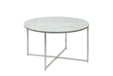 AC Design Furniture Antje Table Basse Ronde, Ø: 80 x 45 cm, Aspect Marbre Blanc /Chrome, Verre/Metal, 1 pc
