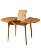 NordicStory Escandi Table de salle à manger ronde extensible en bois de chêne massif Style nordique 110-145 x 110 x 75 cm Couleur chêne naturel