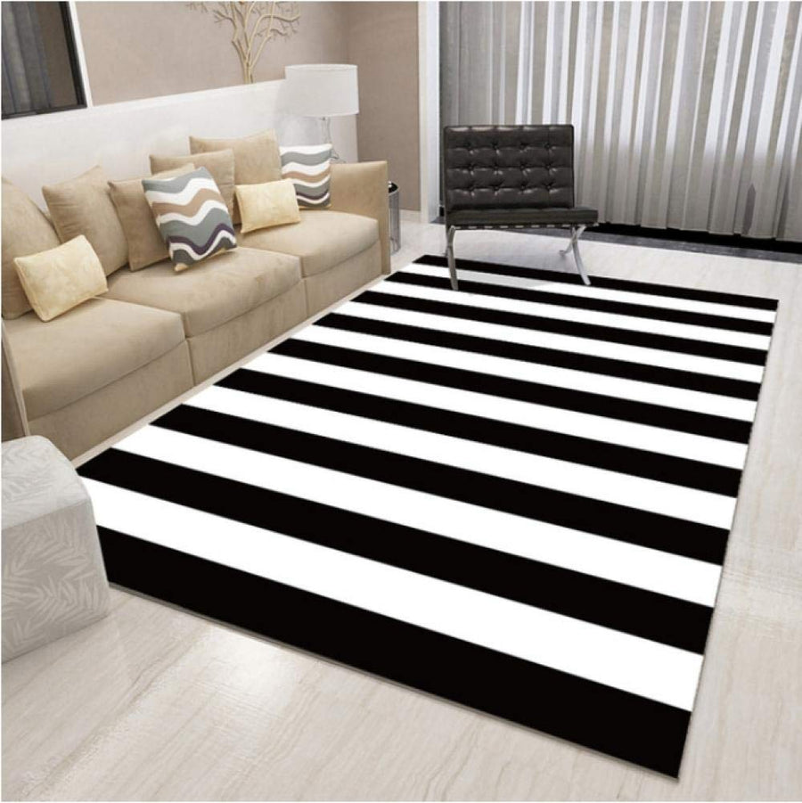 qijidzswyxgs CréAteur Tapis Moderne,Noir Blanc, Motif Rayé,Top Qualité,Antistatiques Et RéSistants Aux Taches, 160x230CM