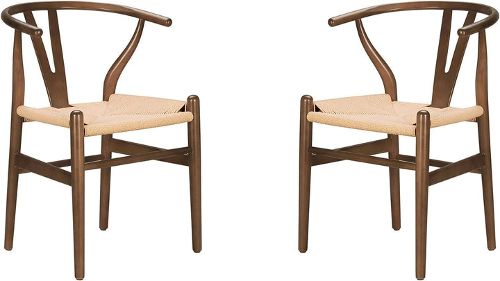 Lot de 2 chaises de salle à manger modernes en poly et écorce en forme d Lot de 2 chaises de salle à manger modernes en poly et écorce en forme d'os triangulaires en noyer avec assise confortable pour cuisine et salle à manger