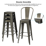 COSTWAY Lot 4 Tabourets de Bar Empilable en Métal avec Dossier Amovible, Hauteur d'Assise 76,5 CM, Pieds en Caoutchouc Antidérapants, Chaise de Bar Tolix pour Bistrot, îlot Central, Comptoir