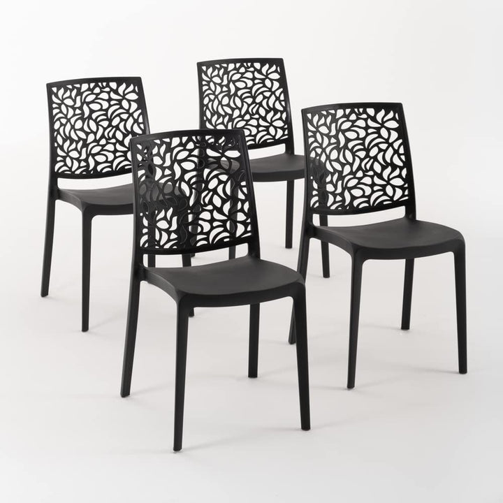 SIEDITI FUORI E DENTRO Chaises en résine avec Fibre de Verre empilables pour intérieur/Cuisine/Salle à Manger et extérieur/Jardin Anna (4 Chaises, Noir)