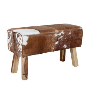 SP1941E Tara Tabouret en fourrure avec aspect peau de vache Marron et blanc 78 x 35 x 46 cm (largeur/profondeur/hauteur) en bois massif & fourrure véritable Design turbock moderne Banc rembourré