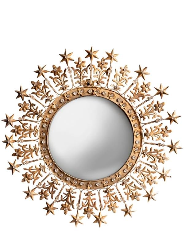 CHEHOMA Miroir décoratif Convexe serti de Cristaux Auréole d'étoiles dimenssion 47 cm (Diamètre 47 cm)