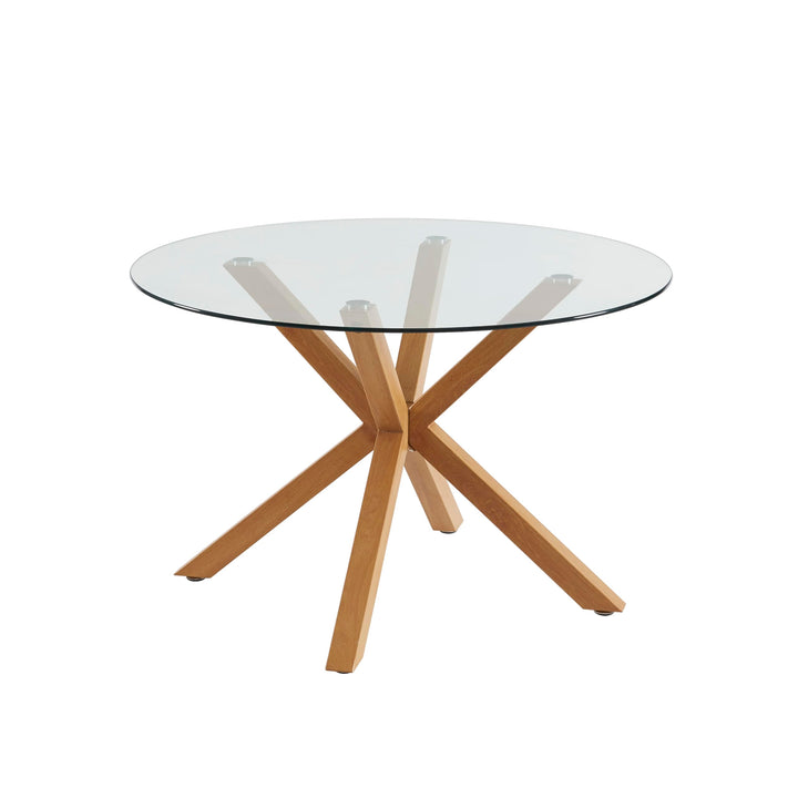 BAÏTA Table à Manger Ronde Harry Verre et Effet chêne 120cm