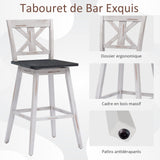 GOPLUS Lot de 2 Tabourets de Bar en Bois d'Hévéa avec Siège Rotatif 360°, Chaise de Bar avec Dossier Confortable, Repose-Pieds, Design Rétro, pour Bar/Cuisine/Café, 51X51X108CM