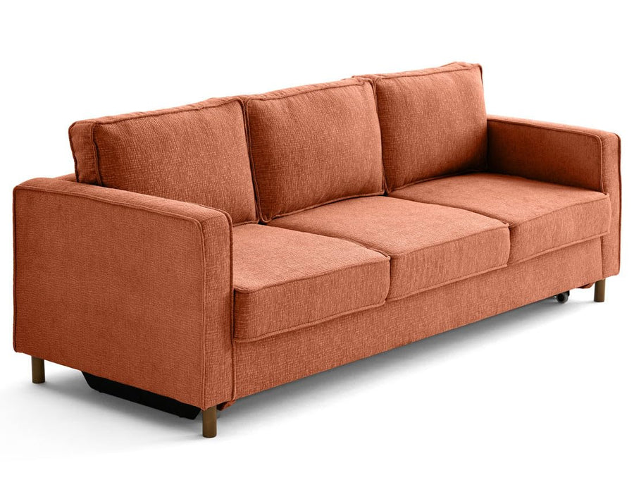 Lisa Design - Jake - canapé Droit 3 Places Convertible en Tissu Velours Relief, Terracotta