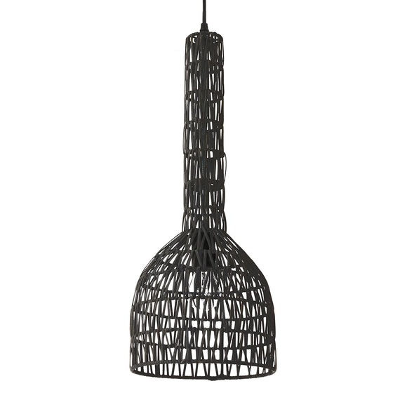 LUSSIOL Luminaire Laila, suspension rotin, 60 W, noir, ø 23 x H 60 cm