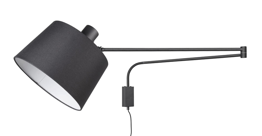 Trio Leuchten Baldo 200600132 Applique murale en métal noir mat avec abat-jour en tissu noir, 1 x E27