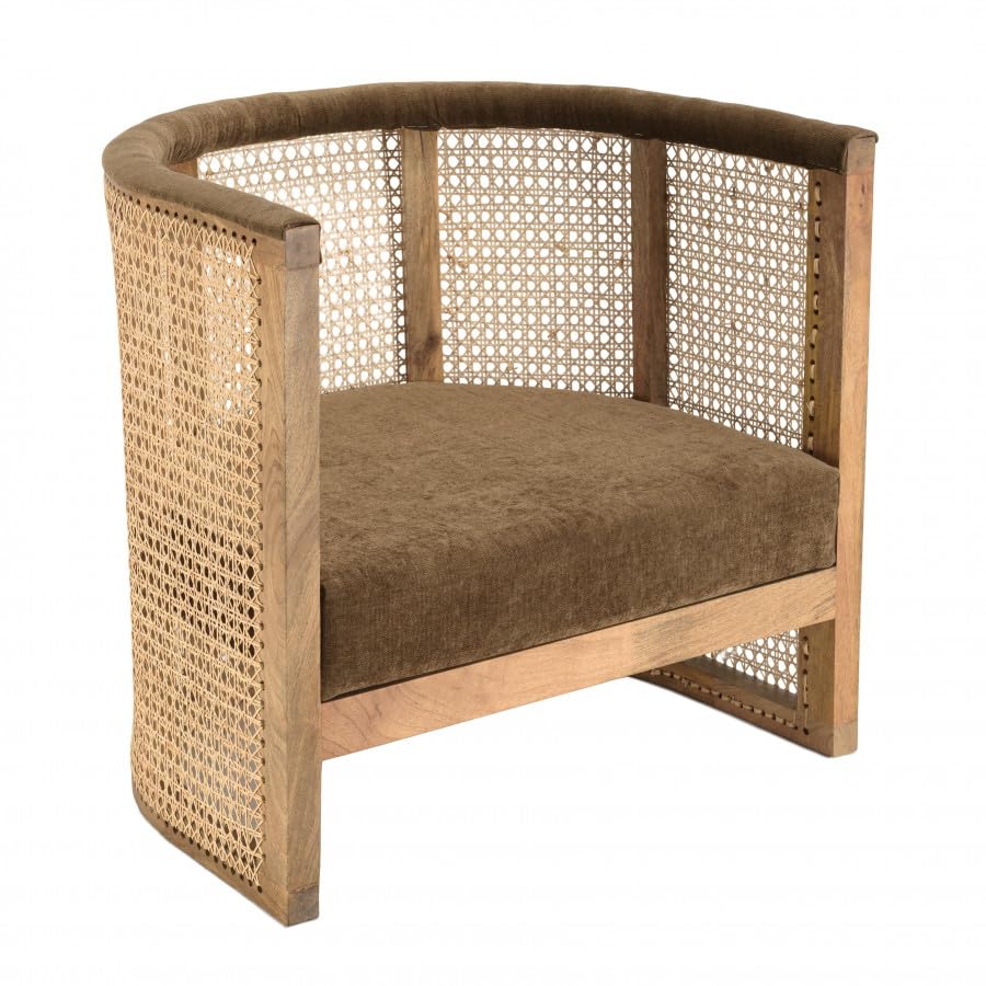 MACABANE ISA - Fauteuil en manguier Dossier cannage Naturel Assise Couleur Taupe MACABANE ISA - Fauteuil en manguier Dossier cannage Naturel Assise Couleur Taupe