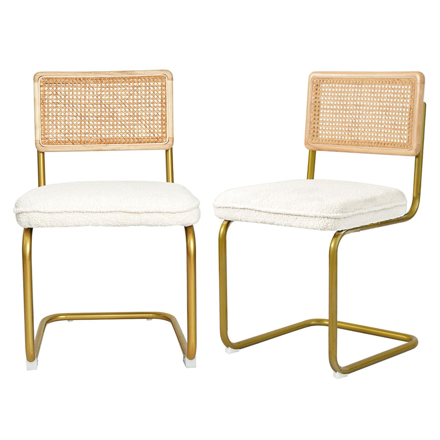 CangLong Lot de 2 chaises de salle à manger, élégante chaise de cuisine à dossier en osier avec pieds en métal doré, chaises confortables avec coussins molletonnés pour salon, salle à manger, beige