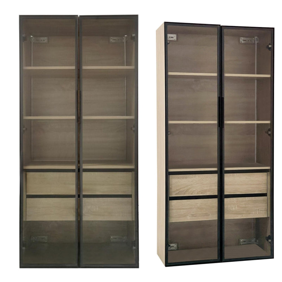 KOMHTOM Armoire de Rangement LED pour Salle de Bain avec Portes en Verre, Meuble Rangement Salle de Bain avec tiroirs Armoire de Toilette Moderne et Minimaliste vitrine en Verre (1) KOMHTOM Armoire de Rangement LED pour Salle de Bain avec Portes en Verre, Meuble Rangement Salle de Bain avec tiroirs Armoire de Toilette Moderne et Minimaliste vitrine en Verre (1)
