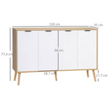 HOMCOM Buffet Bas, Meuble de Rangement, étagères réglables, 2 placards, 4 Portes Motif Chevrons, pour Cuisine, Salle à Manger, Salon, 120 x 35 x 77,4 cm, Blanc