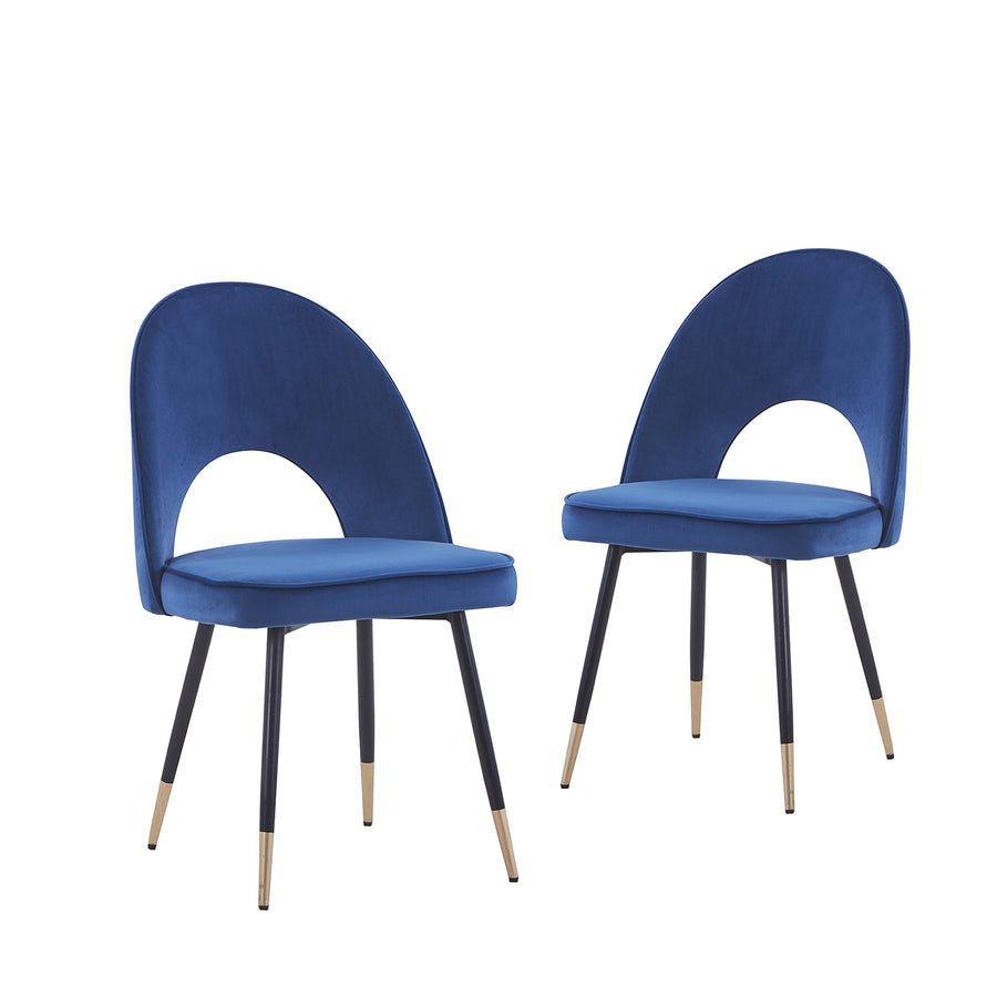 AINPECCA Lot de 2 chaises de salle à manger rembourrées en velours avec pieds en métal noir (bleu et doré, 2)