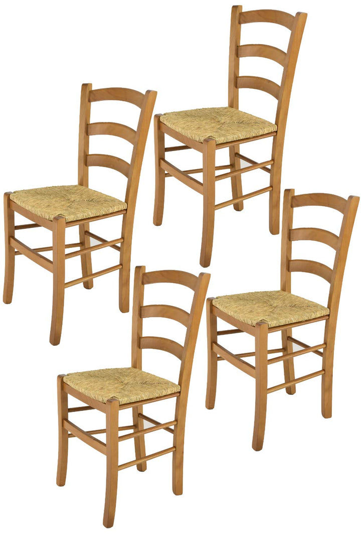 t m c s Tommychairs - Set 4 chaises Venice pour Cuisine, Bar et Salle à Manger, Robuste Structure en Bois de hêtre peindré en Couleur chêne et Assise en Paille