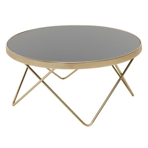 FineBuy Design Table Verre métal ø 82 cm Noir/Or | Table du canapé Moderne | Table Basse en Verre Table | Table de Salon Rond