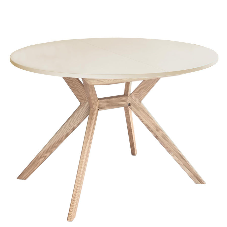 Ragaba, Biju, Table de Salle à Manger Ronde, 110 cm, Table de Salle à Manger pour 6 Personnes, Frêne Massif et Plateau MDF, Peu encombrante, Extensible, Blanc Craie