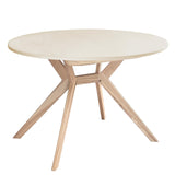 Ragaba, Biju, Table de Salle à Manger Ronde, 110 cm, Table de Salle à Manger pour 6 Personnes, Frêne Massif et Plateau MDF, Peu encombrante, Extensible, Blanc Craie