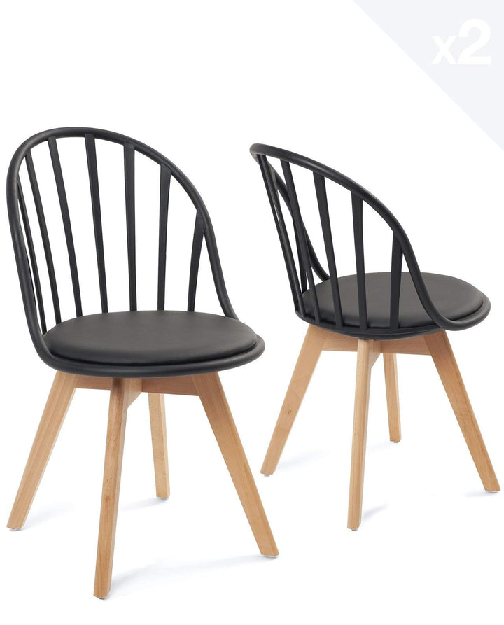 KAYELLES Lot de 2 chaises bistrot à barreaux Style scandinave pour Cuisine, Salle à Manger ou Chambre. Siège avec Coussin Simili Cuir rembourré, Pieds en Bois de hêtre Clair Bold (Noir) KAYELLES Lot de 2 chaises bistrot à barreaux Style scandinave pour Cuisine, Salle à Manger ou Chambre. Siège avec Coussin Simili Cuir rembourré, Pieds en Bois de hêtre Clair Bold (Noir)