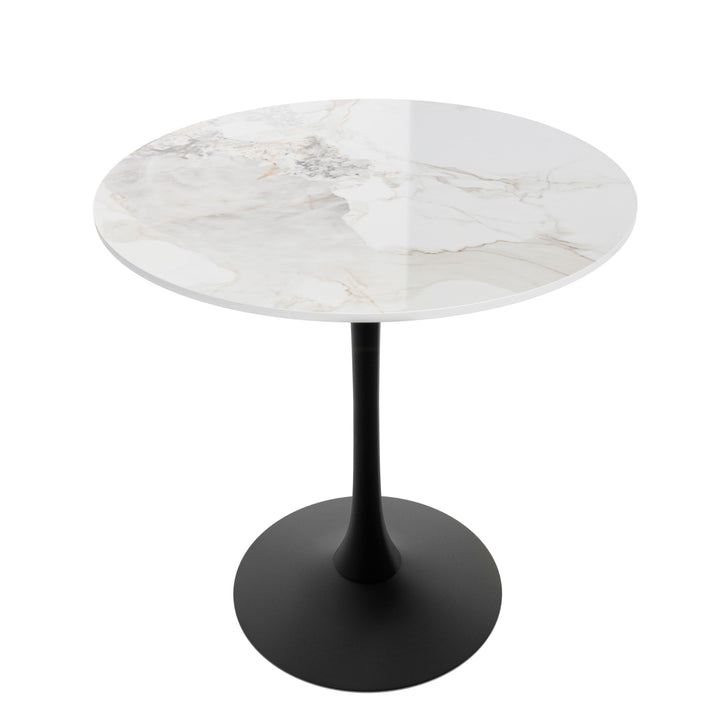 FATIVO Table à Manger Ronde Ø76 cm en Pierre Frittée - Blanc Automne+Noir