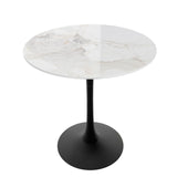 FATIVO Table à Manger Ronde Ø76 cm en Pierre Frittée - Blanc Automne+Noir