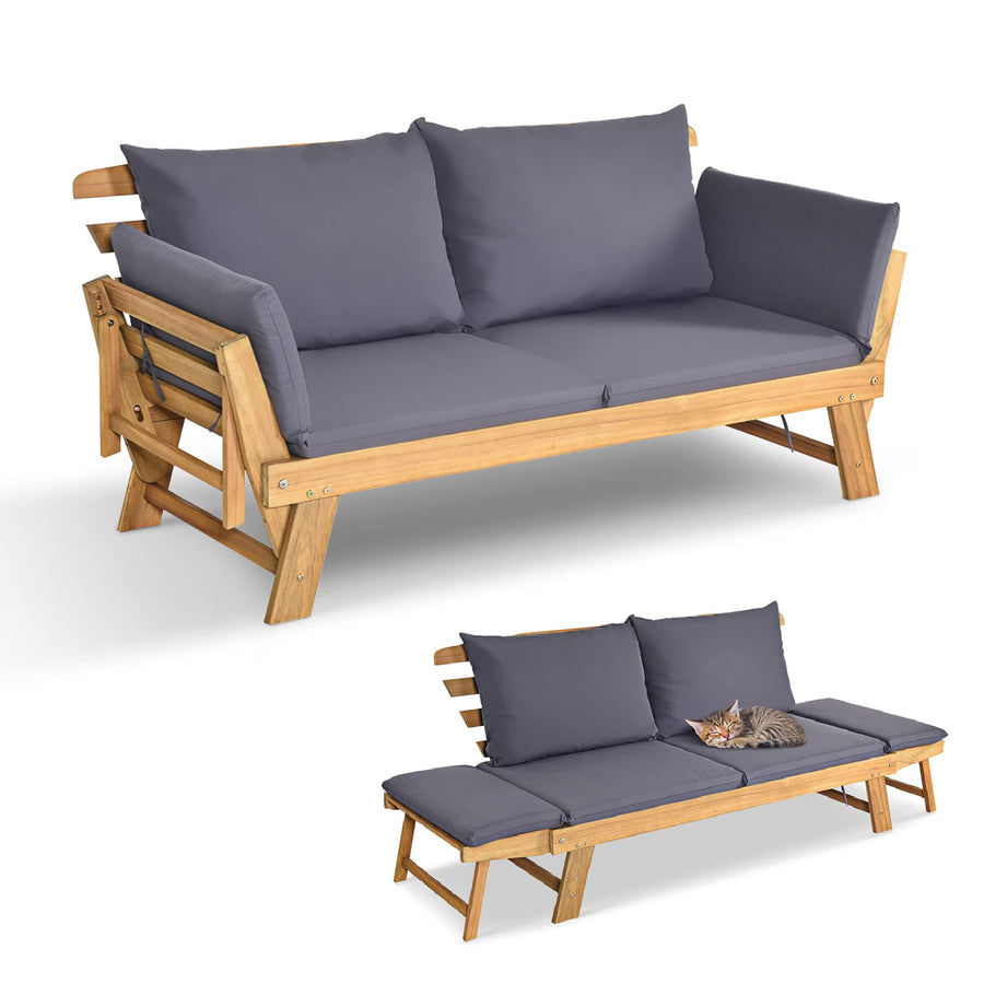 COSTWAY Canapé Lit de Jardin Convertible 2 Places en Bois d’Acacia avec Coussin, Canapé de Jardin 2 en 1 avec Accoudoir Réglable Charge 320KG, pour Patio Piscine Cour (Gris) COSTWAY Canapé Lit de Jardin Convertible 2 Places en Bois d’Acacia avec Coussin, Canapé de Jardin 2 en 1 avec Accoudoir Réglable Charge 320KG, pour Patio Piscine Cour (Gris)