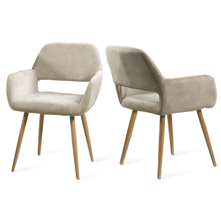 MEUBLE COSY Lot de 2 Chaises de Salle à Manger Scandinave Fauteuil Assise rembourrée en tissu Pieds en métal pour Cuisine Salon Chambre Bureau, Brune, Beige